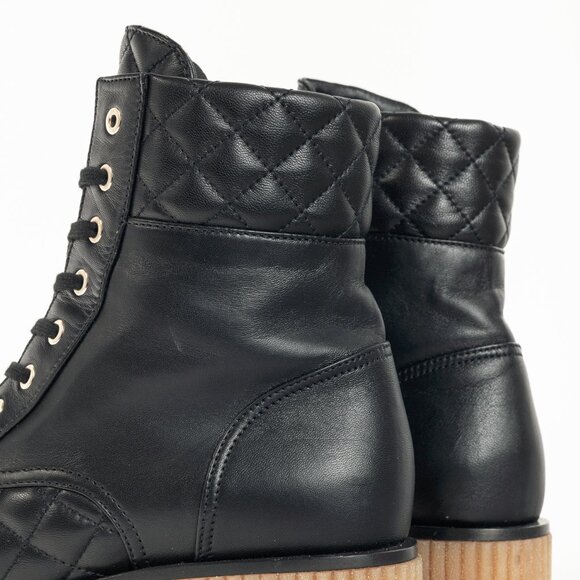 Chanel Black Quilted Leather Interlocking-CC Combat Boots - Picture 8 of 11